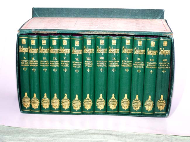 A cased set of the 'Complete Works of William Shakespeare' published by Bradbury, Evans & Co., London, 1871.